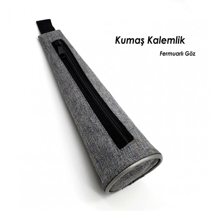 Promosyon Dik Duran Gri Keten Koni Kumaş Kalemlik